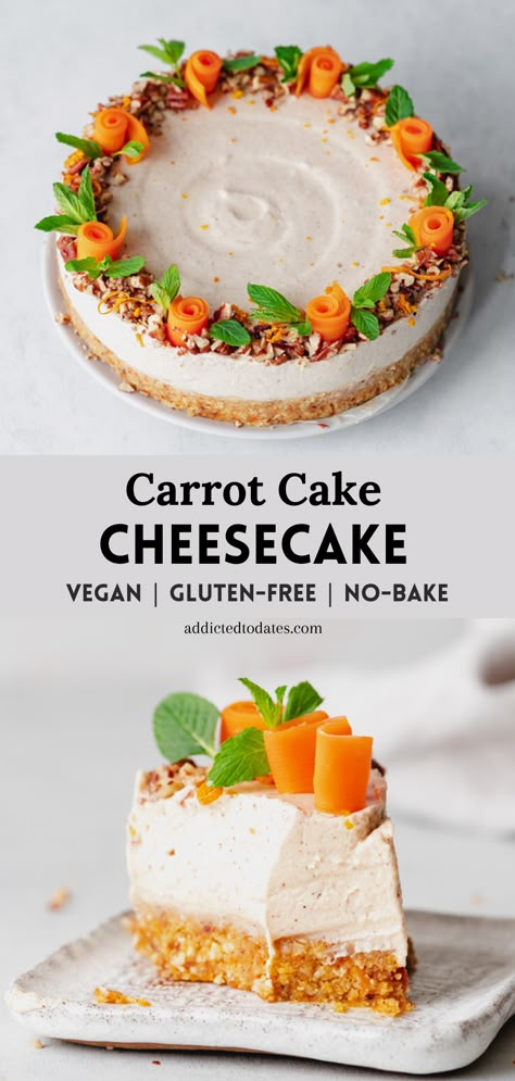 Carrot Cake Decoration, Carrot Cheesecake, Cheesecake Topping, Spiced Carrot Cake, Raw Vegan Cake, Cheesecake Vegan, Mousse Cakes, 10 Cake, Carrot Cake Cheesecake