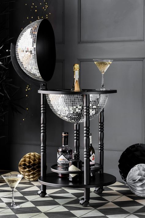 Rewards Programme | Rockett St George Black Disco Ball, Black Bar Cart, Silver Disco Ball, Drinks Trolley, Rockett St George, Bar Storage, Trolley Cart, Honeycomb Paper, Drink Station