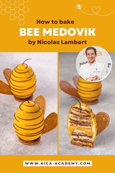 This recipe presents Chef Nicolas Lambert's version of the traditional honey cake. Learn to make this spectacular individual cake by Nicolas Lambert as well as 6 more beautiful pastries by joining the Modern French Pastries course by KICA Academy. Follow the link to learn more about this course. Honey Dessert, Fine Dining Desserts, Baking School, Individual Cakes, Honey Cake, Modern French, Pastry Desserts, Fancy Desserts, Sweet Snacks Recipes