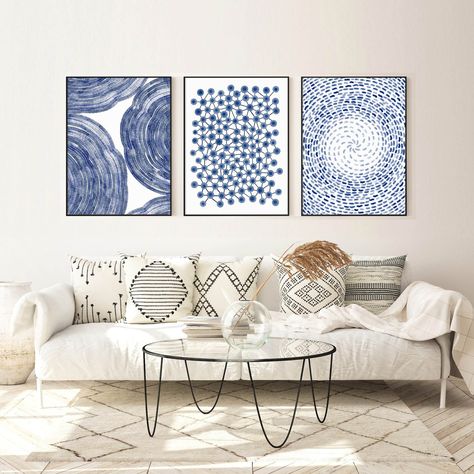 Paint For Dining Room, Above Bed Canvas, Gallery Wall Printables, Blue And White Art, Blue Abstract Wall Art, Bed Wall Decor, Art For House, Living Room Art Prints, Custom Blankets