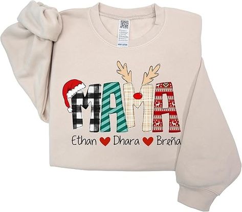 GODMERCH Mama Claus Personalized Nickname Mama with Kid Names Sweatshirt, Christmas Mama Gifts for Women, Custom Mama Gifts, Mama Sweater at Amazon Women’s Clothing store Mimi Claus, Gigi Shirts, Dark Heather Color, Crewneck Design, Nana Gifts, Mom And Grandma, Sweatshirt Christmas, Custom Shirt, Personalized Christmas Gifts