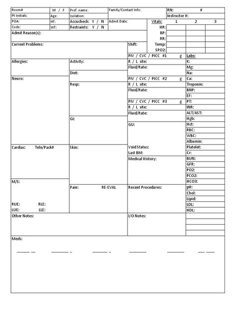 Nursing Report Sheet (Revised for Neuro) - Download as PDF File (.pdf), Text File (.txt) or read online. Patient report sheet for student nurses. makes taking and giving report easy! Nursing Student Clinical Report Sheet, Nurse Organization Sheet, Nursing Organization Sheet, Nurse Shift Report Sheet, Nurse Report Sheet Med Surg, Pct Report Sheet, Medsurg Report Sheet, Nursing Brain Sheets Med Surg, Med Surg Report Sheet