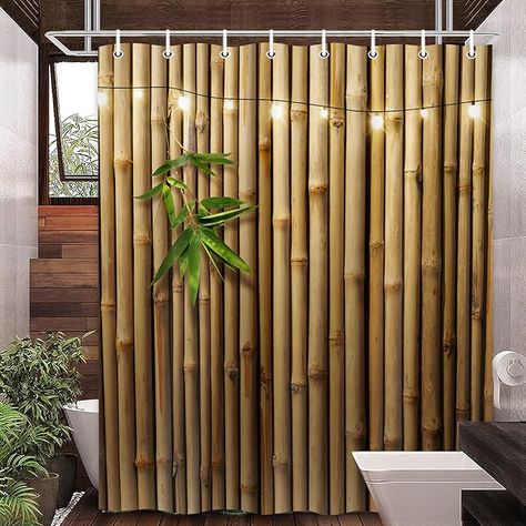 Amazon.com: PINPAI Bamboo Shower Curtain, Japanese 3D Shower Curtain Set for Bathroom, Nature Zen with Lights Fabric Shower Curtain Restroom Bathtub Decor Accessories with Hooks 72X 72 inch : Home & Kitchen Restroom Accessories, Japanese Bathroom, Childrens Bathroom, Bamboo Rods, Bathtub Decor, Fabric Shower Curtain, Bamboo Leaves, Decor Baie, Shower Curtain Set