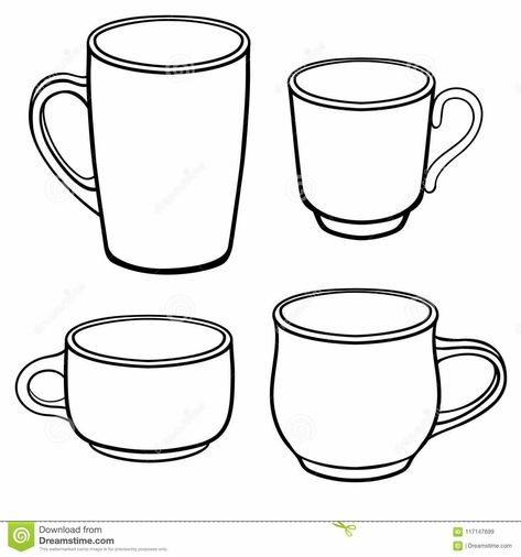 Tea Mug Drawing, Drawing For Coloring, Mug Drawing, Tea Mug, Cups And Mugs, Different Shapes, Tea Mugs, Ceramic Pottery, Image Illustration