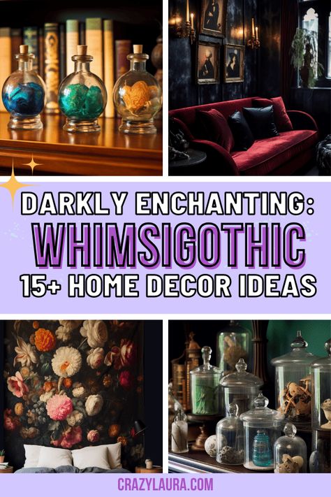 Whimsical Gothic Decor, Comfy Classroom, Witchcore Decor, Whimsy Goth Bedroom, Whimsigothic Home, Pagan Home, Apothecary Jars Bathroom, Witchcraft Diy, Witchy Cottage