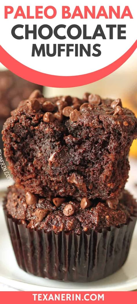 Paleo Muffin Recipes, Paleo Muffins, Chocolate Banana Muffins, Paleo Banana, Paleo Baking, Paleo Sweets, Paleo Chocolate, Gluten Free Muffins, Banana Chocolate