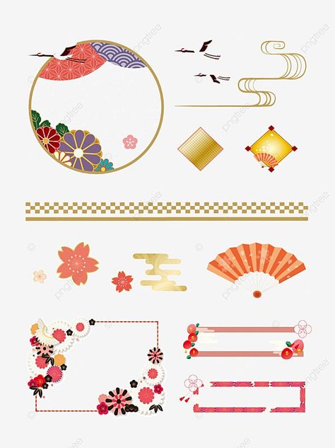 Japanese Border Design, Crane Vector, Cherry Blossom Vector, Retro Frame, White Crane, Design Texture, Decorative Pattern, Japanese Patterns, Vintage Tattoo