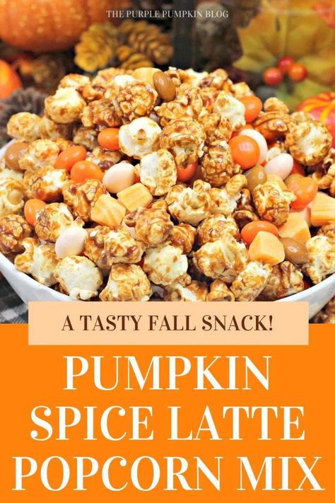 Pumpkin Spice Popcorn Balls, Fall Flavored Popcorn, Pumpkin Spice Popcorn, Fall Popcorn Bar, Fall Popcorn Mix Recipes, Fancy Popcorn, Snack Crafts, Pumpkin Popcorn, Bonfire Parties