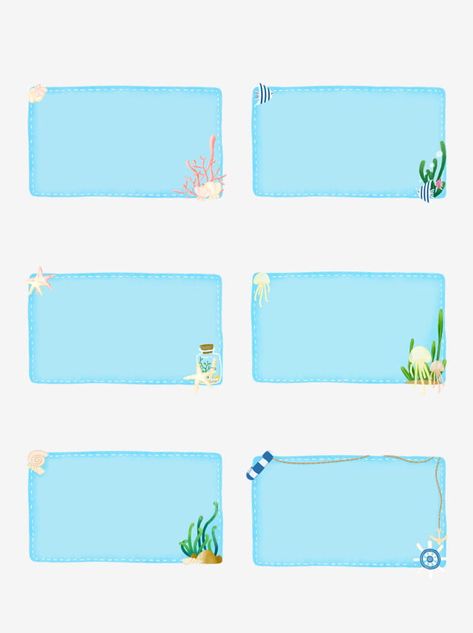 Water Border Design, Ocean Border, Cartoon Starfish, Grass Border, Drawing Borders, Ocean Starfish, Jellyfish Light, Watercolor Wave, Ocean Backgrounds