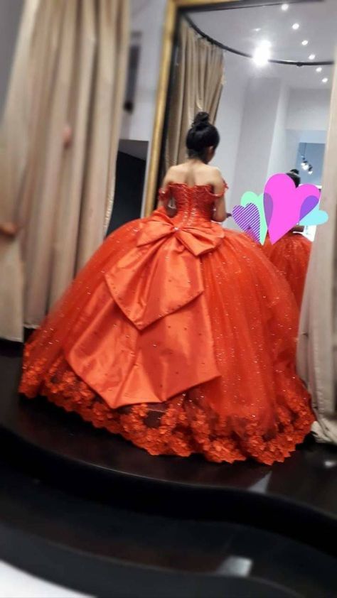 Orange Quinceanera Dresses Mexican, Burnt Orange Quinceanera Dress, Quinceanera Dresses Orange, Orange Quince Dresses, Enchanted Garden Sweet 16, Moda2000 Quince Dresses, Orange Quinceanera Dresses, Garden Sweet 16, Orange Quince