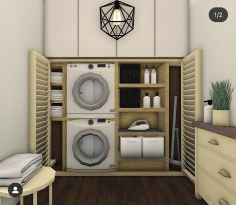 Closet Ideas For Bloxburg, Washroom Bloxburg, Cool Things To Add To Your Bloxburg House, Bloxburg Storage Closet Ideas, 2x2 Bloxburg Laundry Room, Bloxburg Laundry Room Ideas 2x2, Kitchen Hacks Bloxburg, Closet Idea Bloxburg, Shed Bloxburg