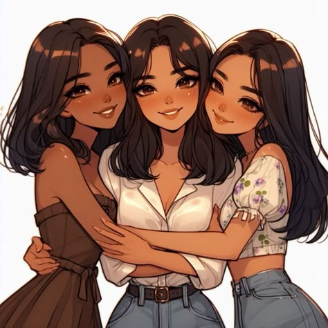 #trio #bestie #DYM #4ever Drawing Of Three Friends, Picture For Three Friends, 3 Friend Drawing, Three Best Friends Cartoon, Trio Besties Aesthetic, Three Girls Drawing, 3 Besties Wallpaper, 3 Friends Art, 3 Bff Anime