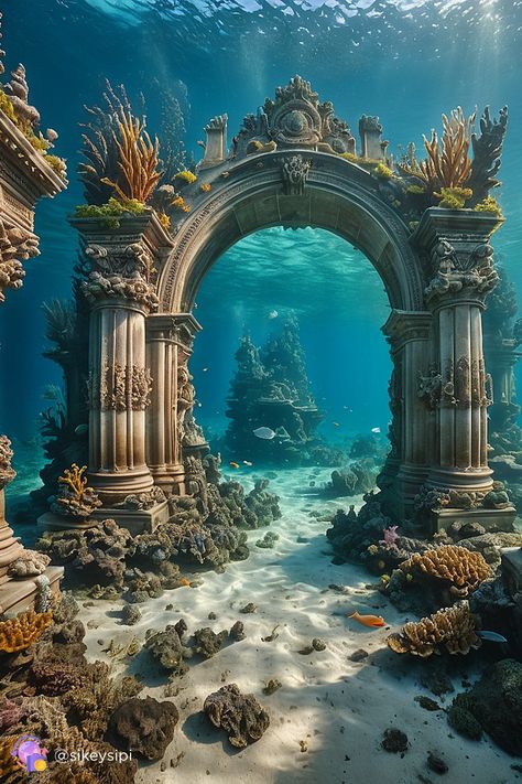 Underwater Ruins, Patio Images, Lost City Of Atlantis, Ocean Underwater, Mermaid Cove, Art Assignments, Undersea World, Legends And Myths, Fantasy Castle