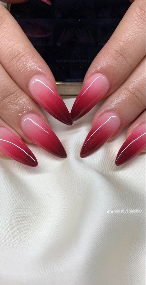 Hint Of Red Nails, Red Nails Ombre, Ombre Red Nails, Red Ombré Nails, Nezuko Nails, Bridesmaid Nails, Red Ombre Nails, Bridesmaids Nails, Nail Appointment