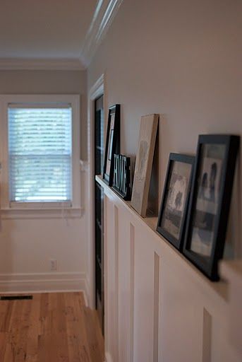 Board and Batten with a picture ledge for the hallway. Low Country Living: Living Large Hallway Wainscotting, Craftsman Wainscoting, Wainscoting Living Room, Wainscoting Height, Wainscoting Nursery, Wainscoting Hallway, Wainscoting Stairs, Wainscoting Kitchen, Faux Wainscoting