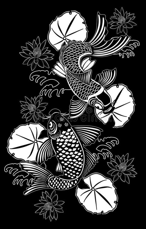 Koi fishes stock vector. Illustration of elegance, swim - 11431241 Koi Fishes, Kimono Patterns, Monochromatic Art, Pyrography Patterns, Chinese Pattern, Carpe Koi, Fish Stock, Japanese Koi, Custom Carpet