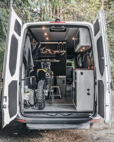 Bike Storage In Van, Camping 4x4, Kitchen Galley, Camper Reno, Cargo Trailer Conversion, Van Storage, Vw Lt, Sprinter Camper, Campervan Life