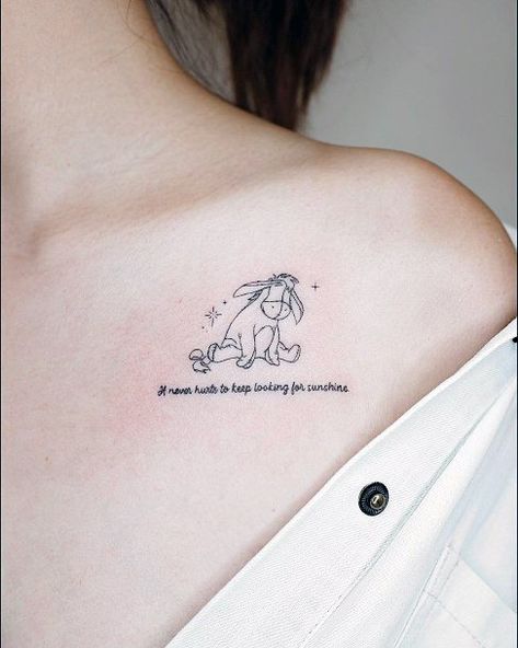 Winnie The Pooh Tattoo Eeyore, Eeyore Quotes Tattoo, Tigger Tattoo Small Simple, Cute Eeyore Tattoo, Eyore Tattoo Quotes Eeyore, Tiny Eeyore Tattoo, Disney Tattoo Quotes Small, Simple Eeyore Drawing, Eore Winnie The Pooh Tattoos