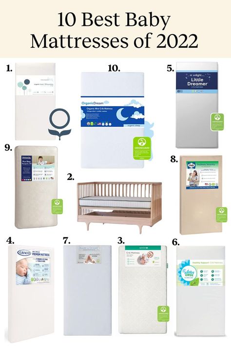 Image displays a collage of the 10 best baby mattresses, baby mattress, baby sleep tips, baby sleep, baby sleep schedule, baby crib, baby registry, crib for baby, new parent tips, parenting, new mom, newborn baby, baby tips, infant tips Baby Bed Mattress, Best Mini Crib Mattress, Breathable Mattress Cribs, Best Crib Mattress, Best Baby Cribs, Baby Crib Mattress, Sleep More, Best Crib, Baby Mattress