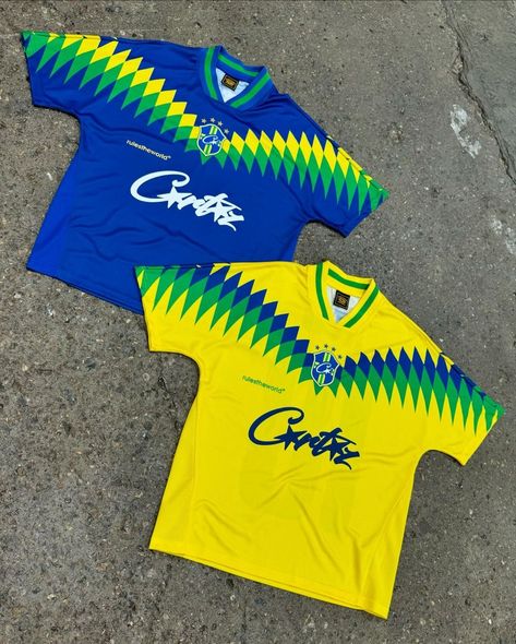 Corteiz Teases Brazil-Inspired Kits in Upcoming Drop Virtual Wishlist, Brazil Jersey, European Men, Adidas Football, Custom Jerseys, Black Trousers, White Jacket, Leisure Wear, Football Team