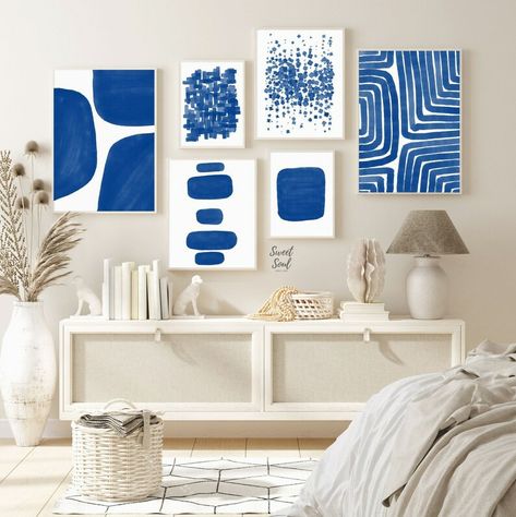 Simple Wall Art Painting, Blue Canvas Painting, Dorm Canvas Art, Dorm Canvas, Dorm Paintings, Blue Dorm, Spavaća Soba, Dorm Room Wall Decor, Gallery Wall Bedroom