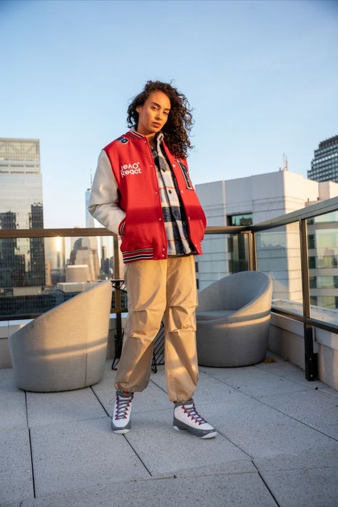 HOW TO STYLE: Air Jordan 9 Fire Red; see how I styled the latest Jordan 9 Fire Red with a mix of cold-weather friendly clothes, Fear of God Essentials and varsity jackets.  #sneakers #styleinspo #jordan9 Jordan 9 Fire Red Outfit, Fire Red Outfit, Jordan 9 Fire Red, Latest Jordans, Nike Backpack, Air Jordan 9, Jordan 9, Varsity Jackets, Fear Of God Essentials