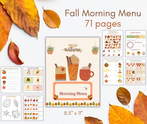 Fall Morning Menu Homeschool, Morning Menu Homeschool, Homeschool Binder, Toddler Worksheets, Thanksgiving Preschool, Fall Morning, Menu Cover, Binder Inserts, Autumn Morning