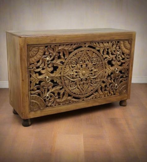 Carved Wooden Headboard, Council House, Wooden Headboard, Bedroom Furniture Dresser, Mango Wood, Furniture Making, Chest Of Drawers, House Decor, Bedroom Furniture