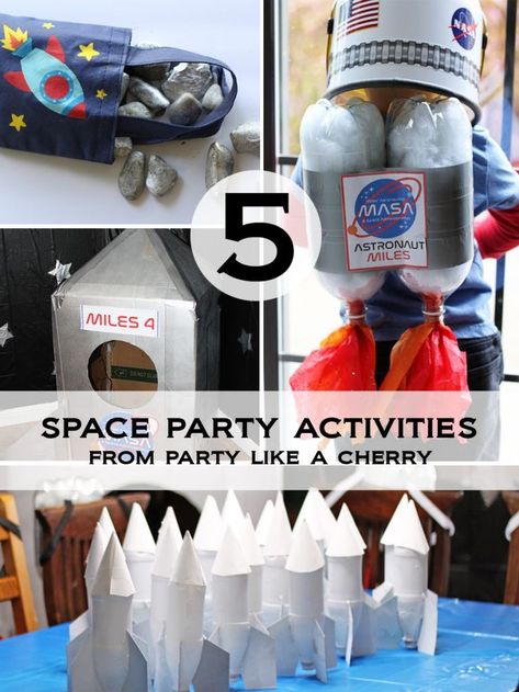 5 space party activities and game ideas for your space party, tutorials and free printables. Head to partylikeacherry.com now to plan your space party. #spaceparty #partylikeacherry #spacepartygames #freeprintables Nasa Birthday Party Ideas, Space Party Activities, Space Birthday Party Games, Space Party Invitations, Nasa Party, Space Games For Kids, Space Week, Rocket Cake, Rocket Party