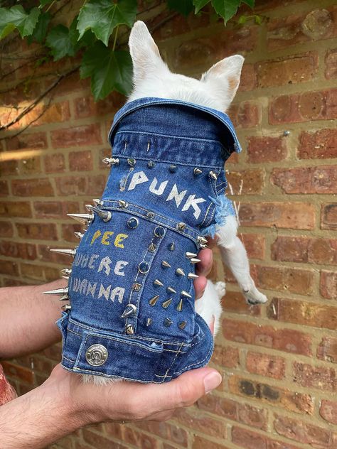 Dog Jean Jacket Dog Jean Vest Pet Denim Jacket Pet Denim - Etsy UK Do Not Pet Dog Vest, Dog Jean Jacket, Denim Dog Collar, Custom Jean Jacket, Vest Denim, Stud Dog, Ride The Lightning, Kid Fonts, Denim Dog