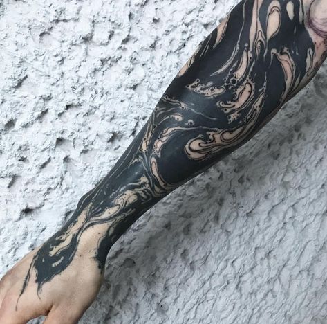 Another one of the black marble sleeve tattoo by @younghearted Blacked Out Arm Tattoo, Black Water Tattoo, Blacked Out Sleeve Tattoo, Half Blackout Sleeve, Black Out Arm Tattoo, Blackout Arm Tattoo Sleeve, Phönix Tattoo, Blackout Tattoo, Initial Tattoo