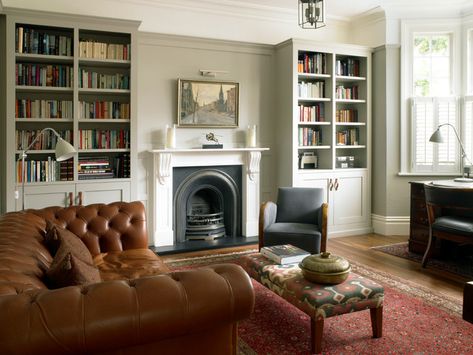 Decorating: 8 Ways to Incorporate Dado and Picture Rails Bookshelves Around Fireplace, Luxury Bookcase, Picture Rails, Fireplace Bookcase, Bookcase Ideas, Unique Bookcase, Traditional Home Office, Fireplace Bookshelves, Built In Shelves Living Room