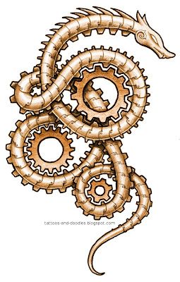 steampunk dragon gears. add keyhole to the middle gear to turn it into a lock. Mechanical Gears Drawing, Steampunk Tattoo Sleeve, Steampunk Snake, Clockwork Tattoo, Steampunk Tattoo Design, Gear Drawing, Steampunk Drawing, Steampunk Patterns, Gear Tattoo