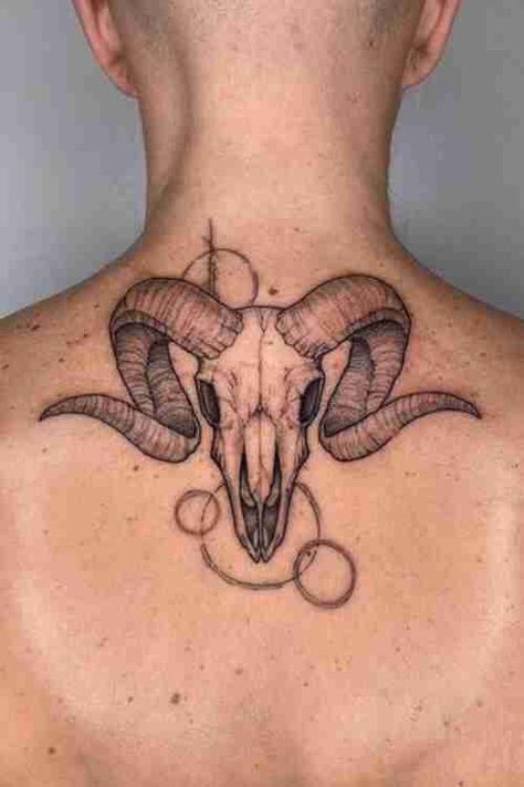 Ram Skull Back Tattoo, Goat Neck Tattoo, Ox Skull Tattoo, Capricorn Skull Tattoo, Satanic Goat Skull Tattoo, Sheep Skull Tattoo, Goat Skull Tattoo Design, Ram Skull Tattoo Design, Buffalo Skull Tattoo