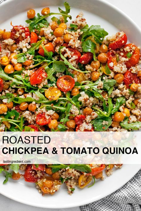 Quinoa And Tomato Recipes, Hearty Dinner Salads, Arugula Quinoa Salad Recipes, Chickpea Quinoa Recipes, Vegan Tomato Salad, Quinoa And Arugula Salad, Chickpea And Quinoa Recipes, Chickpea And Quinoa Salad, Quinoa Chickpea Recipes