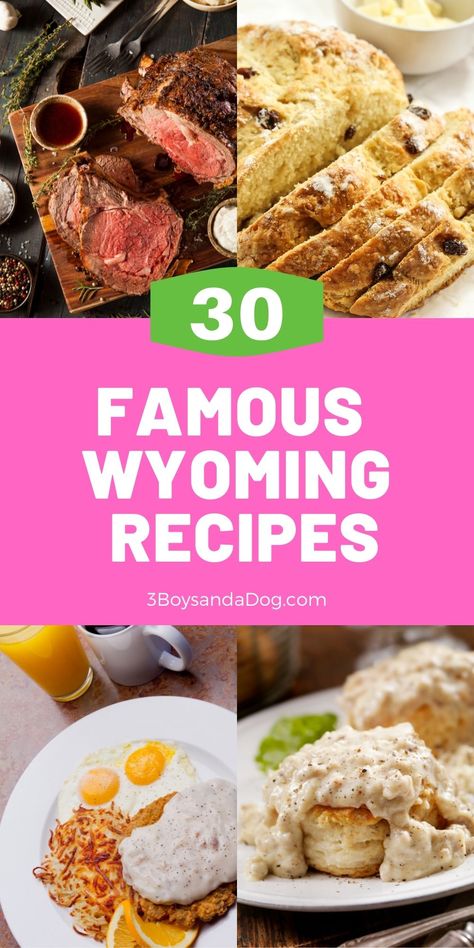 Famous Wyoming Recipes include prime rib, soda bread, chicken fried, steak, fry bread, biscuits and gravy, and tartare. #wyomingfamousfoods #eatwyomingdishes #3boysandadog Wyoming Food, Easy American Recipes, American Cuisine Recipes, Bread Chicken, Bread Biscuits, Southern Recipes Soul Food, Fried Steak, State Foods, Chicken Fried Steak