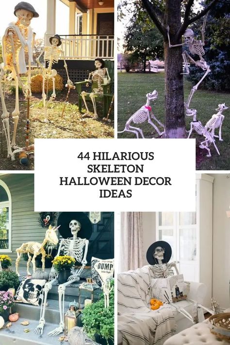 hilarious skeleton halloween decor ideas cover Skeleton Decorations Outdoor, Skeleton Halloween Decor, Skeleton Theme, Halloween Fireplace, Halloween Bat Decorations, Halloween Skeleton Decorations, Halloween Decor Ideas, Halloween Mantel, Rustic Halloween