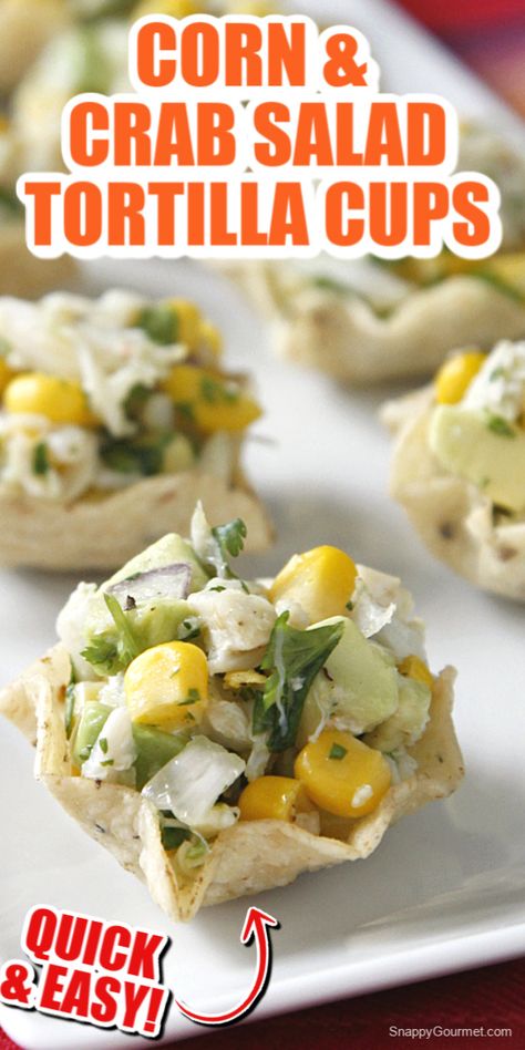 Crab Salad Appetizer, Crab Cocktail Appetizers, Tortilla Cups Appetizers, Crab Appetizer Recipes, Crab Appetizers, Crab Recipes Easy, Gf Appetizers, Seafood Salads, Salad Cups