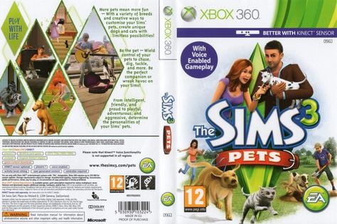 The Sims 3: Pets Xbox 360 Sims 3 Pets, The Sims 3 Pets, Sims Pets, Playing Xbox, Game Cover, Dvd Cover, Dollhouse Printables, Xbox Game, The Sims 3