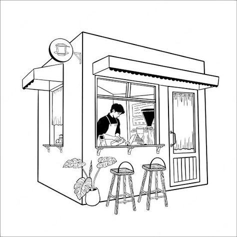 Cafe Floor, Store Drawing, Cafe Floor Plan, Cafe Store, Street Cafe, Coffee Store, Vector Hand, Floor Plan, Easy Drawings