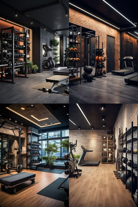 mini gym at home ideas mini home gym small home gym ideas small home gym gym room gym interior gym interior design ideas gym design interior Moody Gym, Black Gym Interior, Black Home Gym, Dark Gym Aesthetic, Home Gym Black, Dark Gym, Fitness Rooms, Massage Room Design, Small Home Gym Ideas