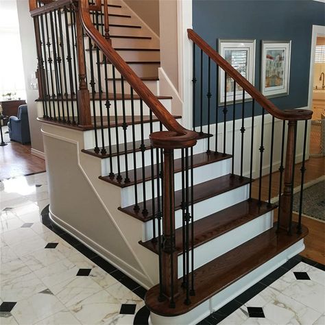 Furniture Dash 44" x 0.5" x 0.5" Railing Posts Set | Wayfair Transitional Entryway, Aluminum Handrail, Deck Balusters, Wrought Iron Stair Railing, Stair Banister, Wrought Iron Stairs, Staircase Makeover, Iron Balusters, Metal Railings