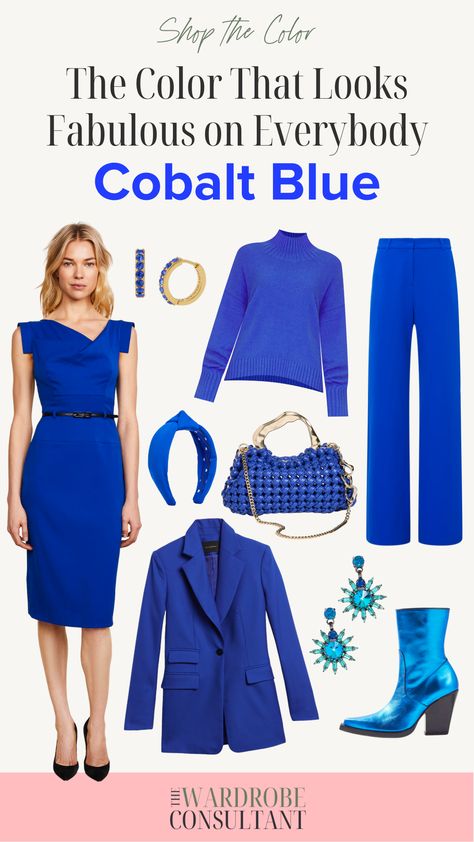 Cobalt Blue: How To Wear The Color That Looks Fabulous on Everybody Cobalt Blue Family Pictures Outfits, Royal Blue Capsule Wardrobe, Cobalt Blue Clothes, Royal Blue And Red Outfit, Cobalt Blue Blazer Outfits For Women, Royal Blue Jacket Outfits Women, Cobalt Blue Shirt Outfit, Cobalt Blue Top Outfit, Cobalt Blue Sweater Outfit