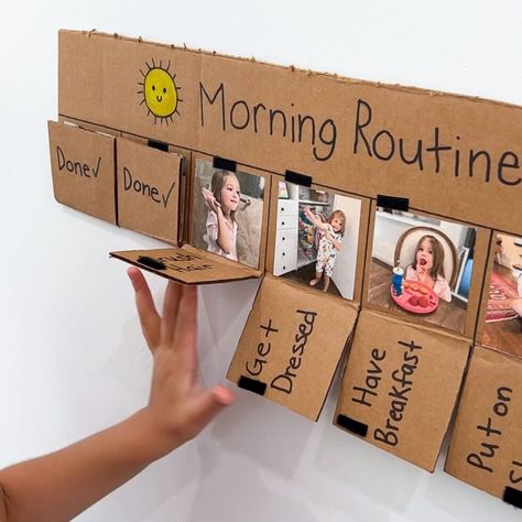 Emotions Activity for Preschool - Easy DIY Feelings Cup - 7 Days of Play Montessori Routine Chart, Morning Routine Visual Schedule, Diy Bedtime Routine Chart, Diy Learning Board Toddlers, Kids Morning Routine Chart Printables, Diy Schedule Board Kids, Montessori Days Of The Week, Family Routine Chart, Morning Routine Chart For Toddlers