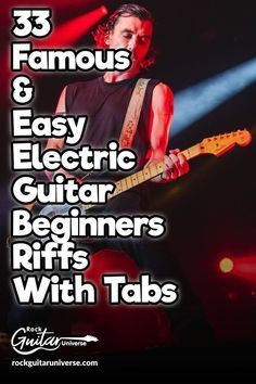 Have an electric guitar and not sure what to play? Check these 33 famous and easy electric guitar riffs for beginners. Tabs included. #guitar #guitarforbeginners #guitarriff #electricguitar Electric Guitar Songs For Beginners, Electric Guitar Songs, Guitar Fingerpicking, Learn Guitar Beginner, Learn Guitar Songs, Guitar Songs For Beginners, Electric Guitar Lessons, Blues Guitar Lessons, Basic Guitar Lessons