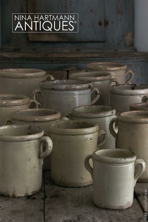 Nina Hartmann Antiques Country Cottagecore, 1940s Kitchen, Nina Hartmann, Antique Stoneware Crocks, Swedish Gustavian Style, Antique Crocks, Old Crocks, Folk Pottery, Vintage Crock