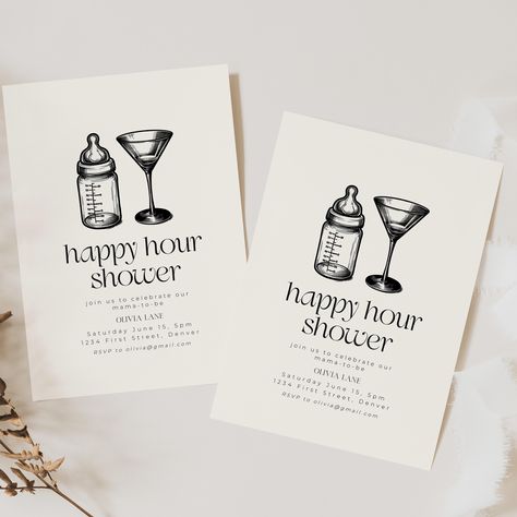 Simple and Modern Happy Hour Shower Bridal Shower Party Invitation Template With Baby Bottle and Cocktail - Instant Edit and Download Happy Hour Baby Shower Ideas, Co Ed Baby Shower Invitations, Couples Baby Shower Themes, Modern Baby Shower Themes, Modern Baby Shower, Time Saver, Baby Shower Invites, Baby Bottle, Bridal Shower Party