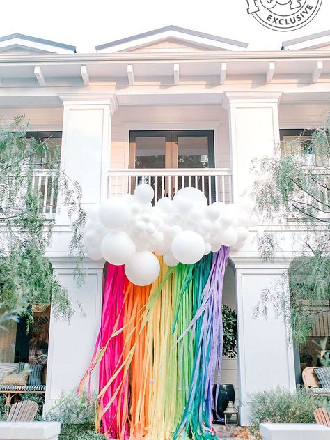 Gray Malin's baby showerphoto credit: Ashley Burns Rainbow Theme Baby Shower, Rainbow Baby Shower Theme, Birthday Streamers, Streamer Party Decorations, Animal Baby Shower Theme, Welcome Home Baby, Party Streamers, Paper Streamers, Rainbow Birthday Party