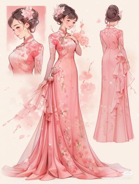 Cherry Blossom Dresses, Dreamy Sketches, Cherry Blossom Princess, Fantasy Dress Art, Desinger Dresses, Sakura Dress, Chinese Gown, Victorian Era Dresses, Pink Drawing