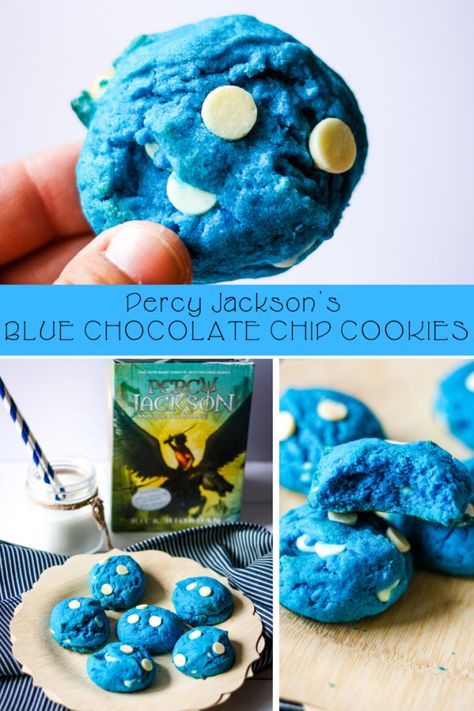 Percy Jackson’s Blue Chocolate Chip Cookies #AD in partnership with Read Riordan #percyjacksonandtheolympians Percy Jackson Desserts, Blue Percy Jackson Food, Percy Jackson Blue Cookies, Percy Jackson Food Recipes, Percy Jackson Blue Cookies Recipe, Blue Cookies Recipe, Percy Jackson Crochet Patterns, Percy Jackson Cookies, Percy Jackson Recipes